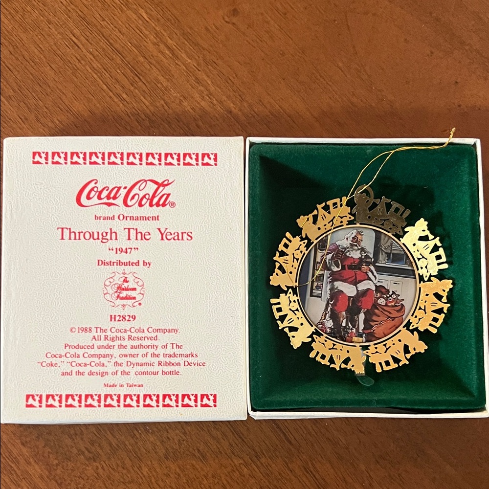 Coca-Cola Gold and Red Santa Ornament